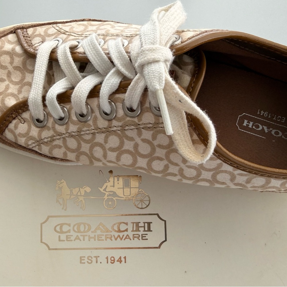 Coach Tan and Brown Canvas Sneakers
